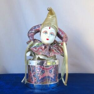 Vintage Music Box Hand Painted Colorful Harlequin Porcelain Animated Art Object